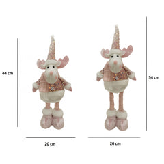 Figurina Decorativa, Pentru Craciun, Kadeny, Ren, Picioare Telescopice, Inaltime Reglabila 44-54cm, Bluza cu Paiete, Roz