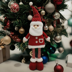 Figurina Decorativa, Pentru Craciun, Kadeny, Mos Craciun, Picioare Telescopice, Inaltime Reglabila 44-54cm, Caciula cu Inimioare, Alb/Rosu