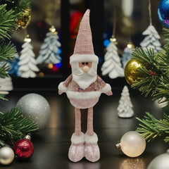 Figurina Decorativa, Pentru Craciun, Kadeny, Mos Craciun, Picioare Telescopice, Inaltime Reglabila 44-54cm, Bluza cu Paiete, Roz