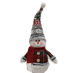 Figurina Decorativa, Pentru Craciun, Kadeny, Om de Zapada, Picioare Telescopice, Inaltime Reglabila 44-54cm, Caciula cu Fugi, Rosu/Gri