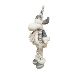 Figurina Decorativa, Pentru Craciun, Kadeny, Ren, Picioare Telescopice, Inaltime Reglabila 52- 82 cm, Pantaloni Luciosi, Alb/Argintiu