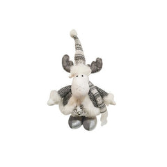 Figurina Decorativa, Pentru Craciun, Kadeny, Ren, Picioare Telescopice, Inaltime Reglabila 52- 82 cm, Pantaloni Luciosi, Alb/Argintiu