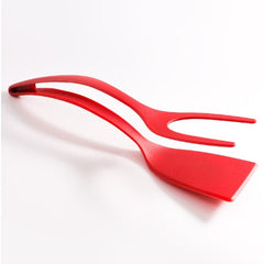 Spatula Multifunctionala tip Cleste, Kaveny, Spatula Cleste pentru Gatit, Silicon PP, pentru Alimente, Carne, Paine, 31 x 8.5 cm Rosu