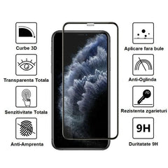 Folie Sticla Securizata Kaveny compatibila cu Samsung S20 Plus, Full Glue, Curbata, Gaura pentru amprenta, Negru