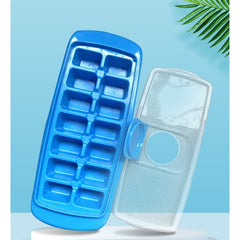 Forma pentru cuburi de gheata Kaveny, 14 cuburi, reutilizabil, plastic alimentar, cu capac, orificiu umplere, dreptunghiulara, 29.5 x 12.5 x4 cm, albastru