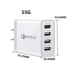 Incarcator Fast Charge pentru Telefon 33W, Kadeny, Incarcator Quick Charge cu 4 Porturi USB-A, Power Delivery 33W, Cap Standard European, Alb