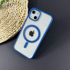 Husa MagSafe pentru Apple iPhone 13, Full Cover, Frosted Acrylic Color Big Hole, Magnetica, Incarcare Wireless, Kadeny, Albastru