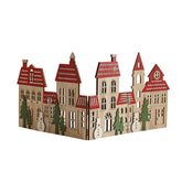 Decoratiune de Craciun, Kadeny, Model Orasel de Craciun pentru Brad, in stil European, Pliabil din Lemn, 57 x 20 cm, Maro Natur Rosu
