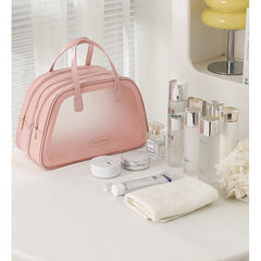 Geanta Cosmetice de Voiaj, Kadeny, Dubla Compartimentare, Impermeabila, Translucida Mata, 35 x 22 x 15 cm, Roz