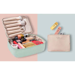 Geanta de Calatorie, Kadeny, pentru Cosmetice si Articole de Toaleta, Material Impermeabil, 2 in 1, Portfard Interior Detasabil, 23 x 16 x 8 cm, Verde