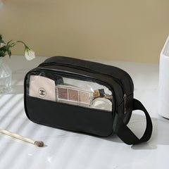 Geanta Cosmetice, Kadeny, pentru Voiaj sau Organizare, Material PVC- Textil, Impermeabila, Portabila,22 x 12 x 8 cm, Negru