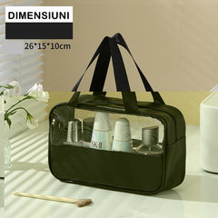 Geanta cosmetice Kadeny, pentru voiaj sau organizare, material PVC/textil, impermeabila, portabila, 26 x 15 x 10 cm, negru