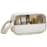 Geanta cosmetice Kadeny, pentru voiaj sau organizare, material PVC/textil, impermeabila, portabila, 22 x 12 x 8 cm, alb