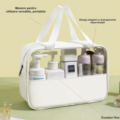 Geanta cosmetice Kadeny, pentru voiaj sau organizare, material PVC/textil, impermeabila, portabila, 30x12x21 cm, alb
