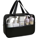 Geanta cosmetice Kadeny, pentru voiaj sau organizare, material PVC/textil, impermeabila, portabila, 30X21X12 cm, negru