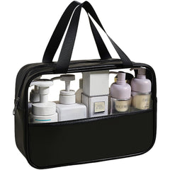 Geanta cosmetice Kadeny, pentru voiaj sau organizare, material PVC/textil, impermeabila, portabila, 30X21X12 cm, negru