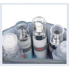 Geanta cosmetice voiaj, Kadeny, material panza, impermeabil, 3 compartimente, cu agatatoare, Gri, 47 x 28 x 20 cm