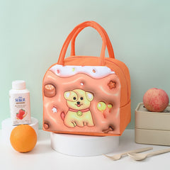 Geanta Frigorifica, Kaveny, cu Desene Animate 3D, Portabila pentru Copii, de Pranz, din Panza Oxford, 23x13x19 cm, Model Catelus, Maro