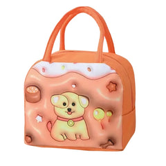 Geanta Frigorifica, Kaveny, cu Desene Animate 3D, Portabila pentru Copii, de Pranz, din Panza Oxford, 23x13x19 cm, Model Catelus, Maro
