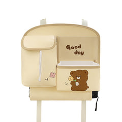 Geanta Multifunctionala de Depozitare, Kadeny, pentru Bancheta din Spate a Masinii, Animat, Model Ursuleti, Scris Good Day, Suport Servetele si Telefon, 25x31 cm, Bej