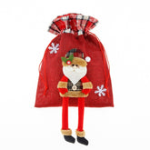 Sac cadouri Kadeny, tematica Mos Craciun, Material Textil, 30x25 cm, cu Siret, Rosu