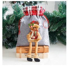 Sac din textil pentru cadouri de Craciun, Kadeny, Model Ren, 30x25 cm, Gri