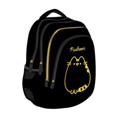 Ghiozdan St.Majewski Pusheen, 42cm, 4 compartimente, negru cu auriu