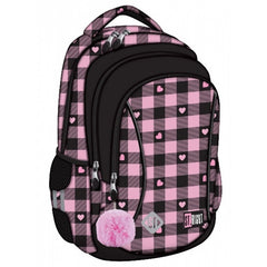 Ghiozdan St.Majewski St.Right Pink Checkered, 39cm, 3 compartimente, negru cu roz