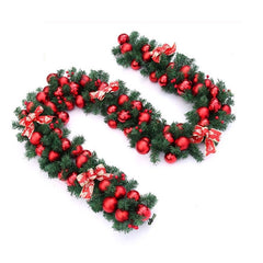 Ghirlanda decorativa Craciun cu Globuri rosii si funde rosii cu argintiu, Kadeny, 2,70 m, Verde