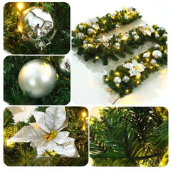 Ghirlanda decorativa Craciun cu Globuri si funde argintii, Kadeny, 2,70 m, Verde