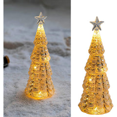 Decoratiune de Craciun, Kadeny, Model Brad cu Stea, din Sticla, Lumini, Baterii 3 AA, 24 x 8 cm, Auriu