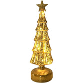 Decoratiune de Craciun, Kadeny, Model Brad cu Stea, din Sticla, Lumini, Baterii 3 AA, 31.5 x 9 cm, Auriu