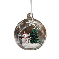 Glob pentru Bradul de Craciun, Kadeny, Model Om de Zapada & Brad, Tip Pandativ, Glob Transparent Semi-Deschis, 10.5 x 9 x 9 cm, Transparent