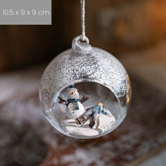 Glob pentru Bradul de Craciun, Kadeny, Model Om de Zapada si Omulet, Tip Pandativ, Glob Transparent Semi-Deschis, 10.5 x 9 x 9 cm, Transparent