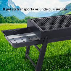 Gratar Portabil, Kadeny, Confectionat din Metal, pentru Picnic, Gradina, Terasa, Camping, Dimensiuni Reduse, 60x22x23 cm, Negru