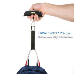 Cantar Digital de Mana Curea, Kadeny, Cantar Portabil, Cantarire Bagaje, Capacitate 50 kg, Functie de Tara, 12.5 x 2.8 x 2.8 cm, Alb-Negru