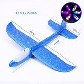 Avion planor din polistiren in punga , lungime 47 cm , cu lumini pe cap, Albastru , Kaveny