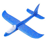 Avion planor din polistiren in punga , lungime 47 cm, cu lumini pe toata lungimea, Albastru , Kaveny