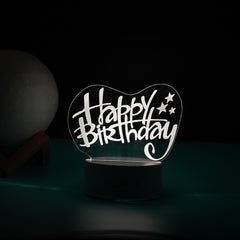 Lampa LED decorativa, Kaveny, 3D, Happy Birthday, cu USB si baterii, 20 cm inaltime, din material acril, lumina multicolora si telecomanda inclusa, alb