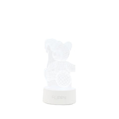 Lampa LED decorativa, Kaveny, 3D, Urs cu palarie, cu telecomanda, doua moduri de alimentare USB si baterii, 20 cm inaltime, din material acril si lumina multicolora, alb