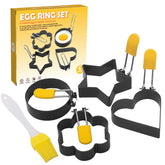 Set 4 forme pentru ou Kaveny, din otel, strat antiaderent, diametru 7.5 cm, cu maner din ABS, negru