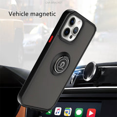 Husa Anti Fall Metal Bracket pentru Apple iPhone 12/ 12 Pro, Rezistenta la socuri, Margini colorate, Cu inel de prindere magnetic, Kaveny, Negru