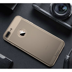 Husa de Protectie, Kaveny, pentru Apple iPhone 7 Plus, Full Cover 360 Air cu Gauri si Folie de Protectie, Plastic, Auriu