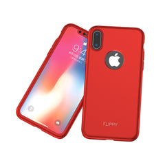 Set Husa si Folie de Protectie, Kadeny, Compatibila cu Apple iPhone X, Full Cover 360°, Plastic + Sticla, Rosu