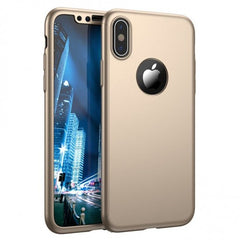 Set Husa si Folie de Protectie, Kadeny, Compatibila cu Apple iPhone X, Full Cover 360°, Plastic + Sticla, Auriu