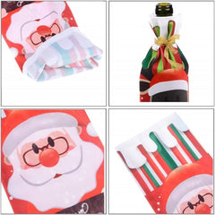 Husa Craciun pentru sticla de vin Kadeny, tema Mos Craciun, material textil, 34 cm, multicolor