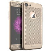Husa de Protectie, Kaveny, pentru Apple iPhone 7, Full Cover 360 Air cu Gauri si Folie de Protectie, Plastic, Auriu