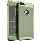 Husa de Protectie, Kaveny, pentru Apple iPhone 7 Plus, Full Cover 360 Air cu Gauri si Folie de Protectie, Plastic, Verde
