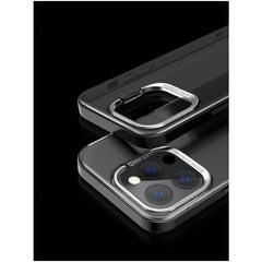 Husa de protectie pentru iPhone 14, cu suport metalic pentru camera, Bracket Series, Kaveny, Protectie Antisoc, PC mat, silicon moale pe margini, Negru