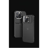 Husa de protectie pentru iPhone 14, cu suport metalic pentru camera, Bracket Series, Kaveny, Protectie Antisoc, PC mat, silicon moale pe margini, Negru